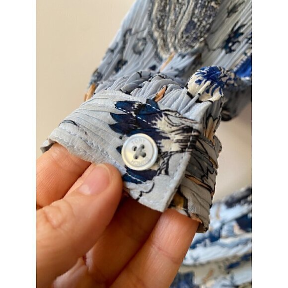 Tory Burch Deneuve Paisley Dress Size 0 Blue Crinkle Floral Ruffle Long Sleeve - Picture 2 of 14